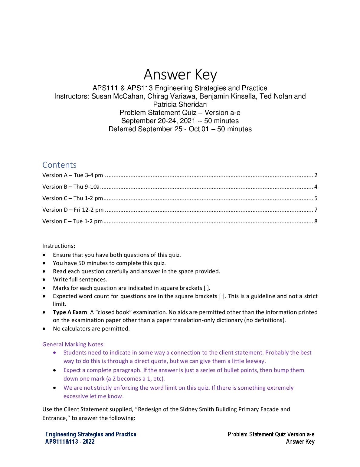 APS111 & APS113 Engineering Strategies and Practice Answer Key preview image