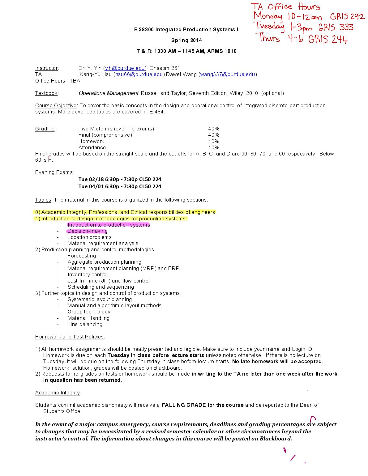 IE 38300 Integrated Production Systems I preview image