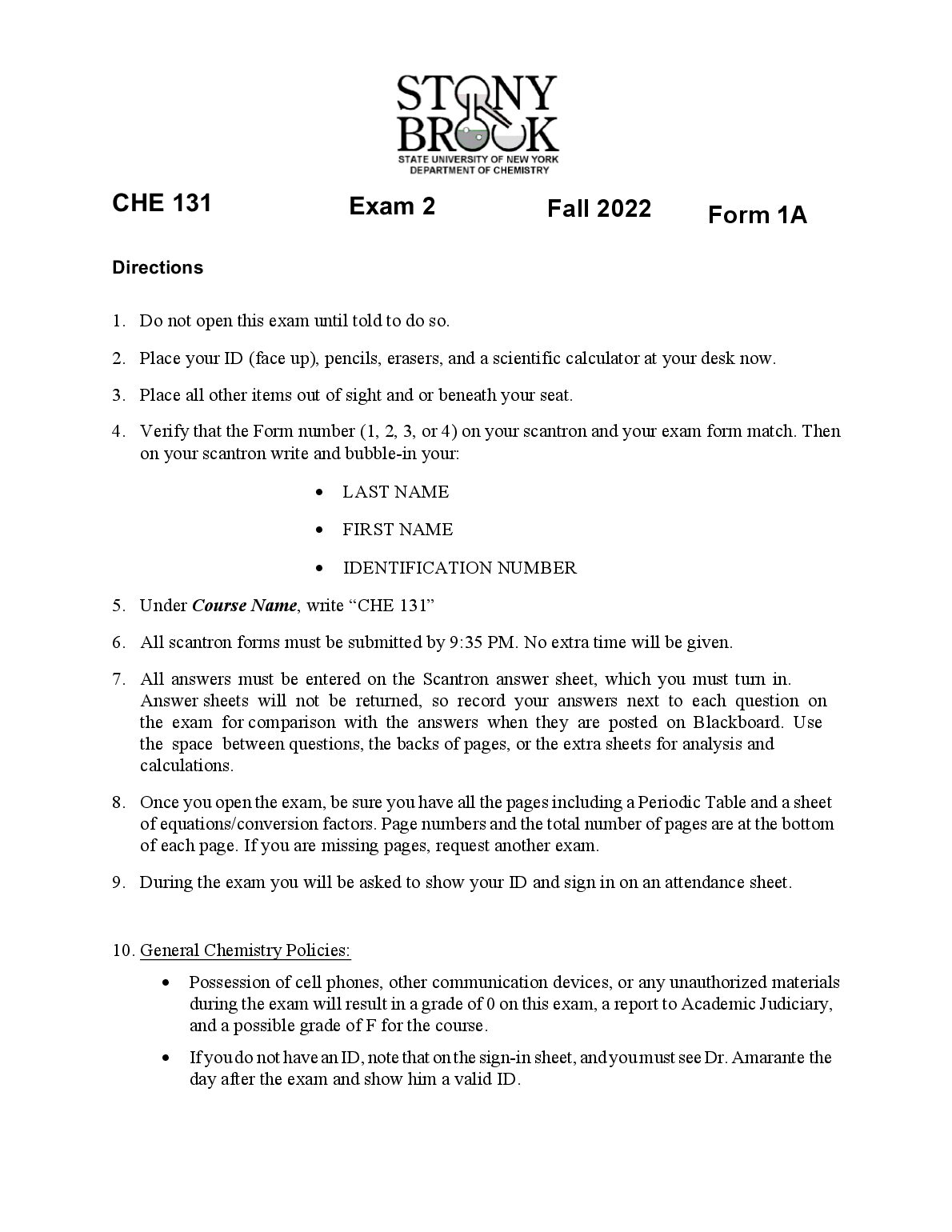 CHE 131  Exam 2 Version A preview image
