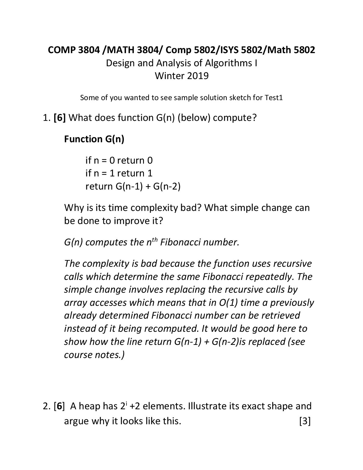 COMP 3804 /MATH 3804/ Comp 5802/ISYS 5802/Math 5802 TEST 1 SOLUTIONS preview image